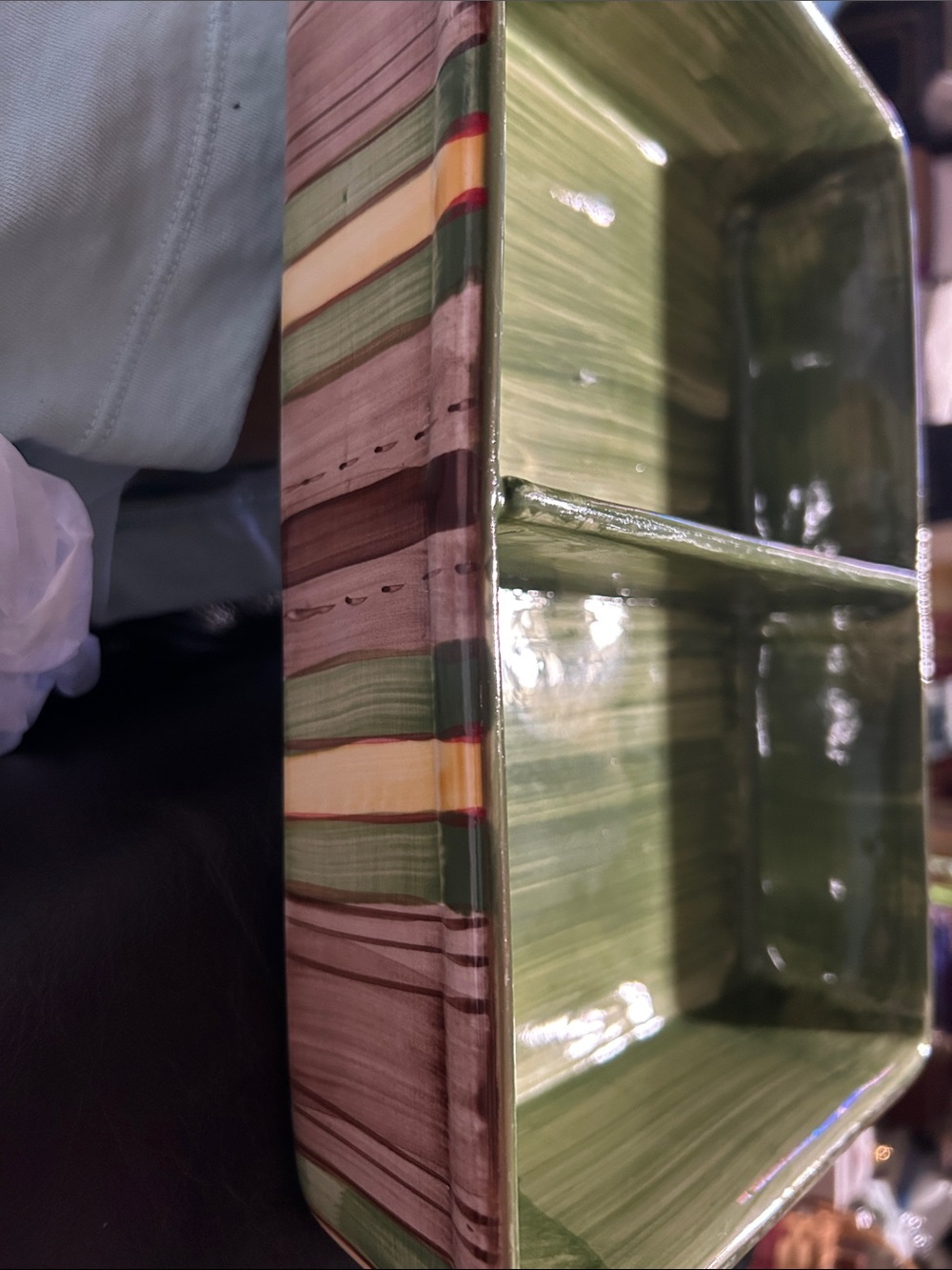 Temp-Tations Green Ceramic Divided Serving Dish with Striped Accent